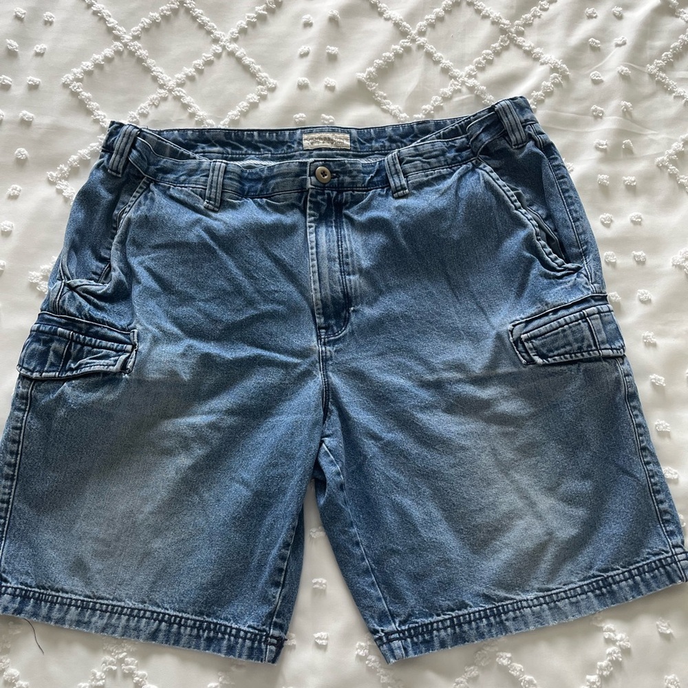 Island Republic Shorts Mens 40 Blue Denim Cargo Work Wear Casual 9" inseam JORTS